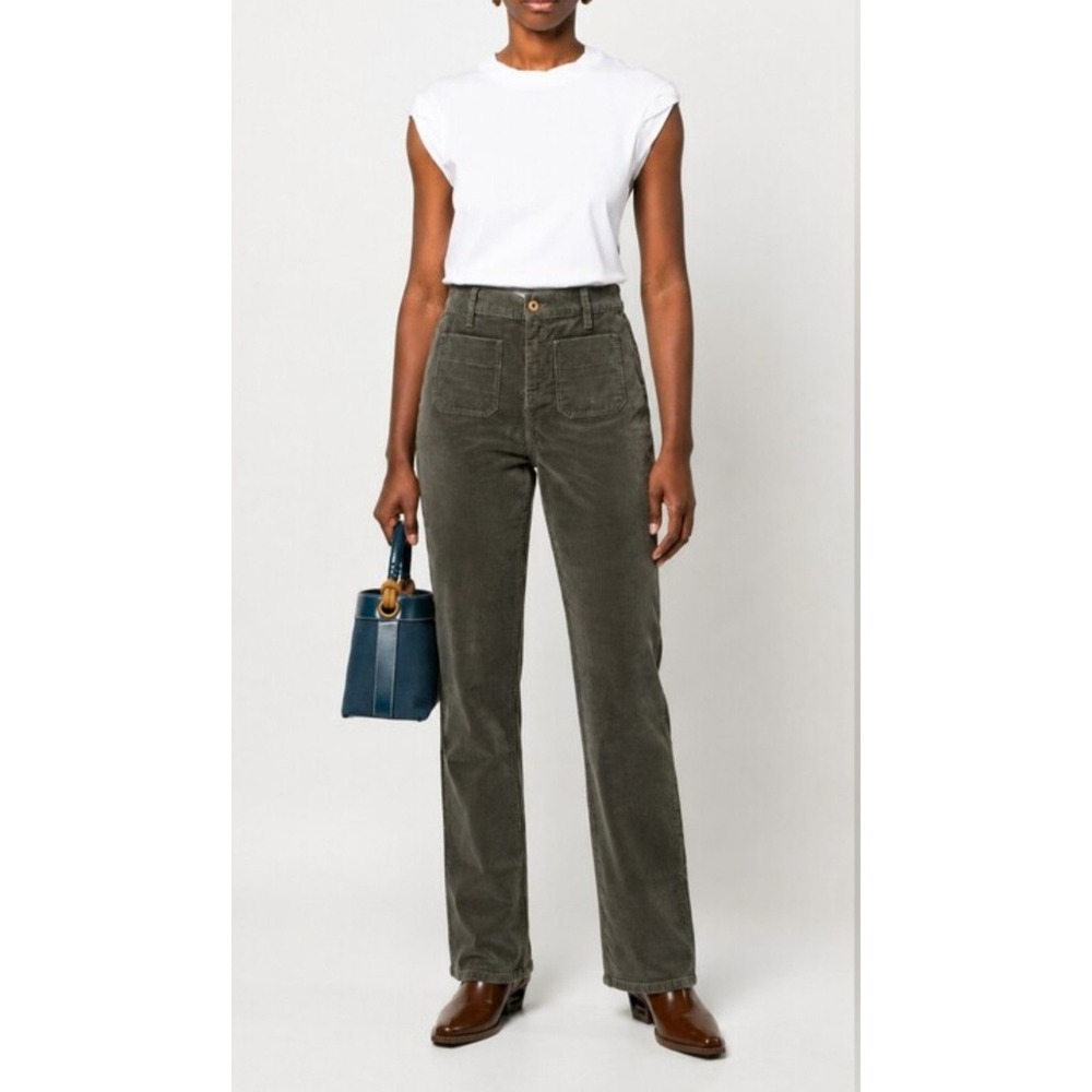 Tory Burch Olive Green Corduroy Straight Leg Patch Pocket Pants Size 28